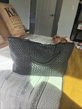 Falor Large woven tote. Black Leather NWOT